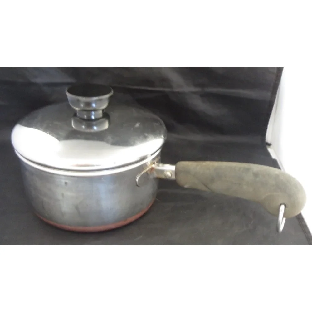 Revere Ware 1 qt Sauce Pan Copper Clad Bottom Pot w/ Lid Vintage